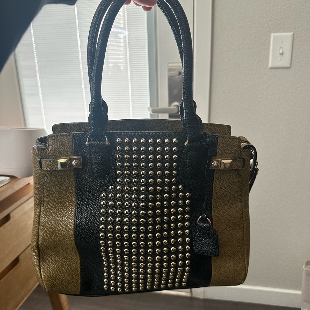 Studded Black and Tan Handbag